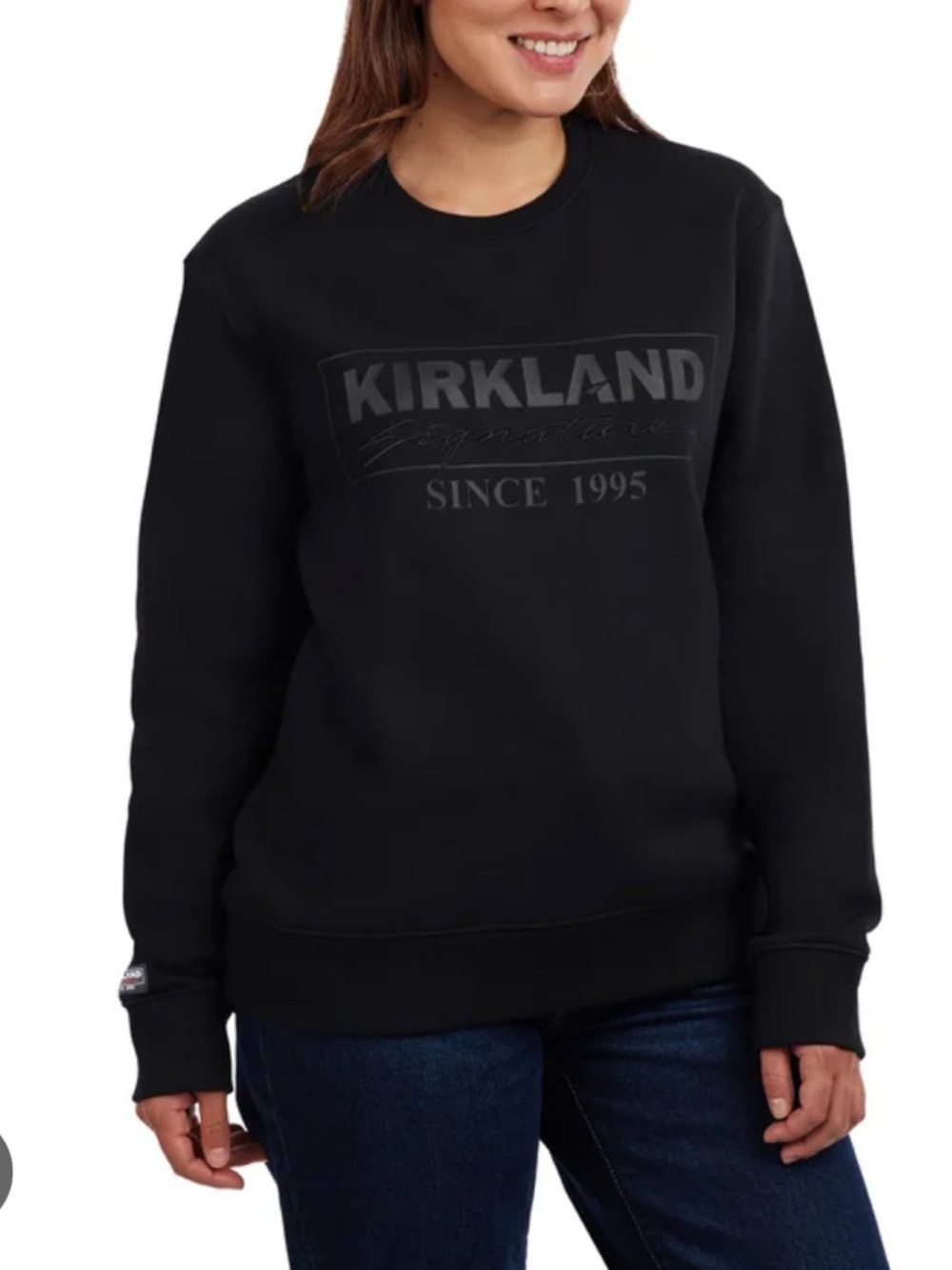 Kirkland Signature Logo Costco Black Fleece Crewneck Sweatshirt